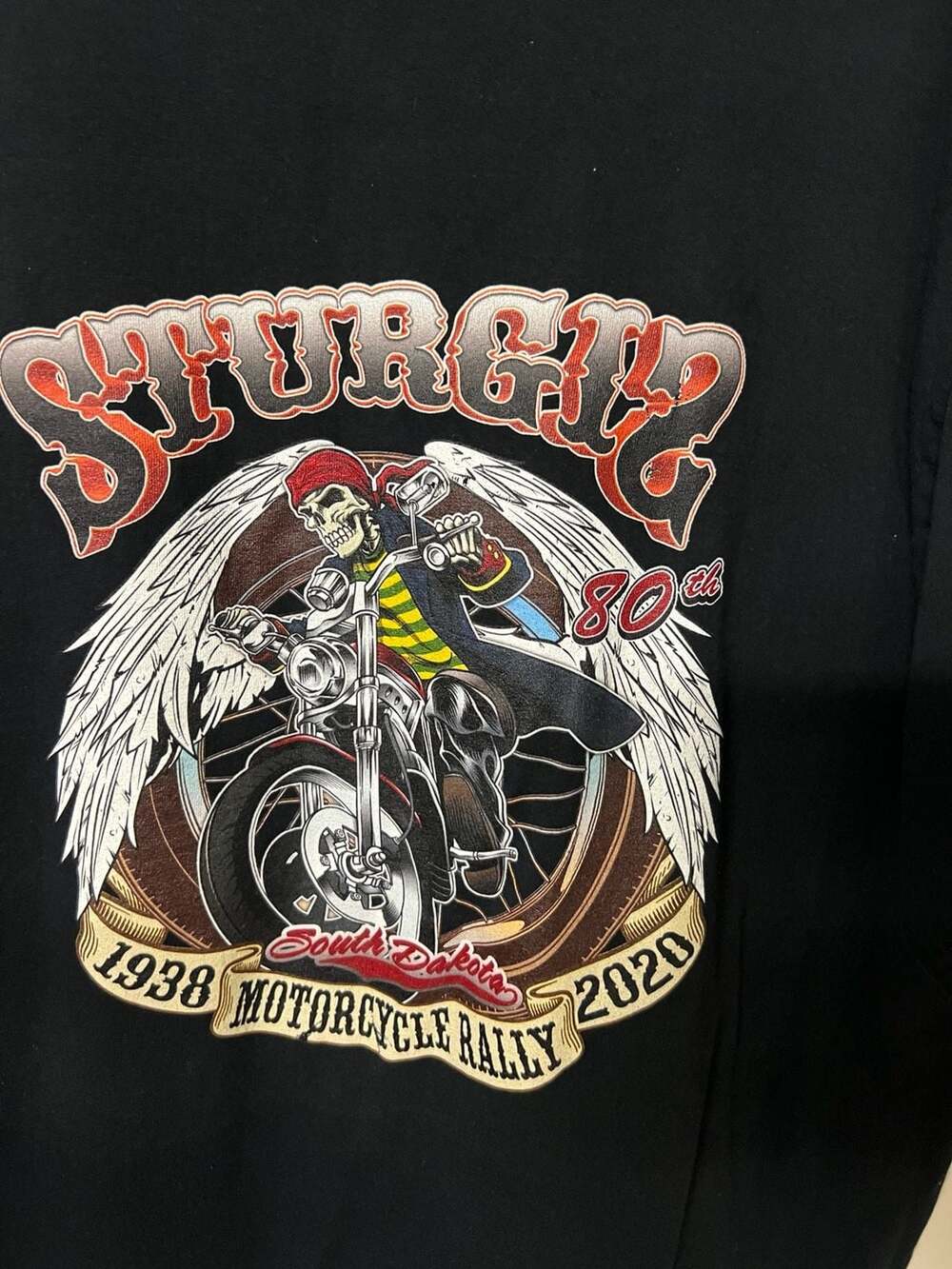 Sturgis Motorcycle Rally 2020 80th Anniversary Skeleton Biker Black T-Shirt 2XL